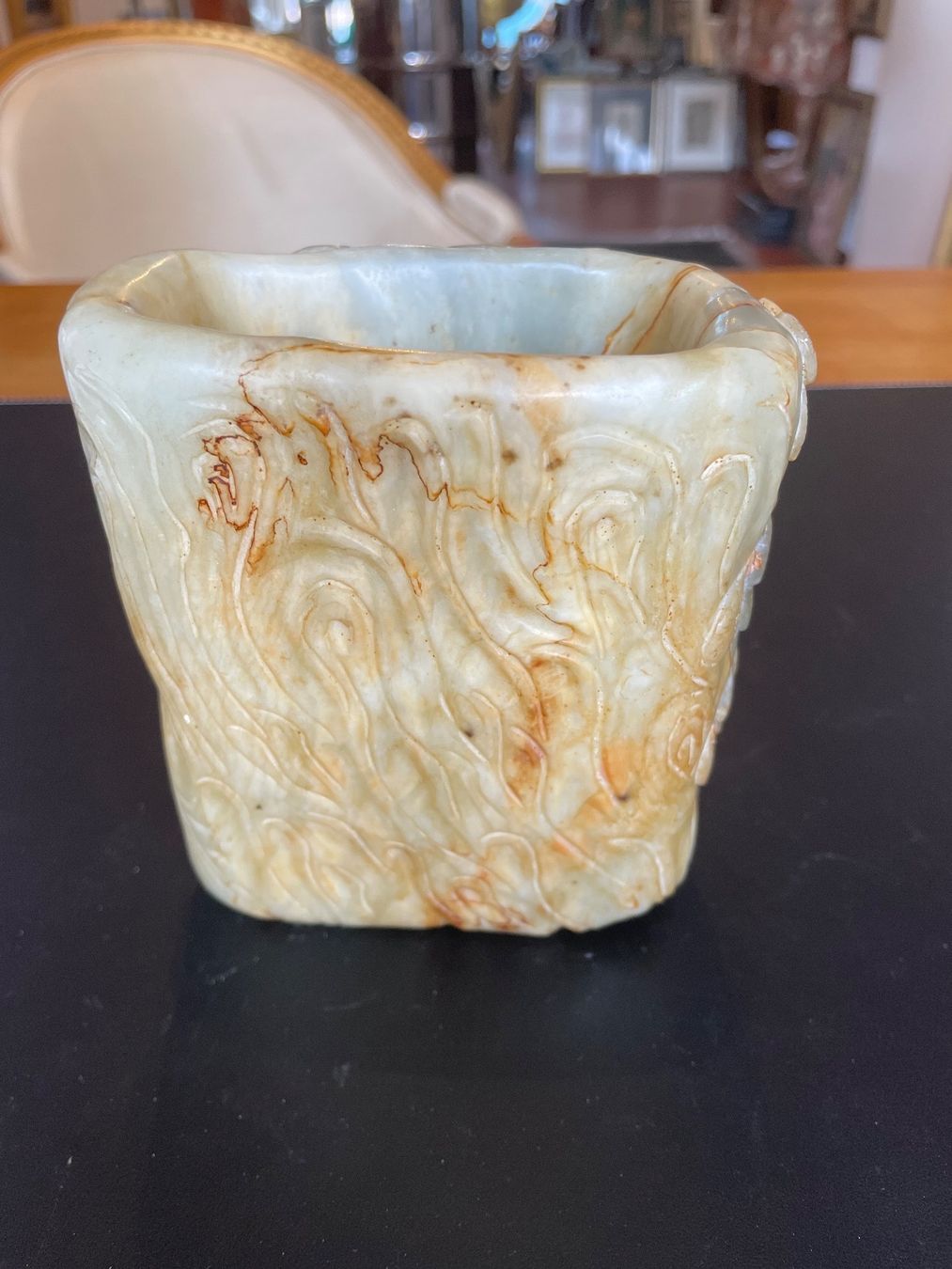 Finely carved jade brush pot
