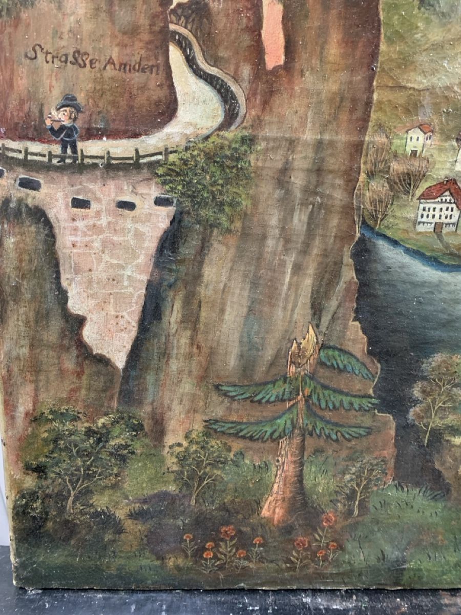 Antique oil painting from the period, Road to Amden