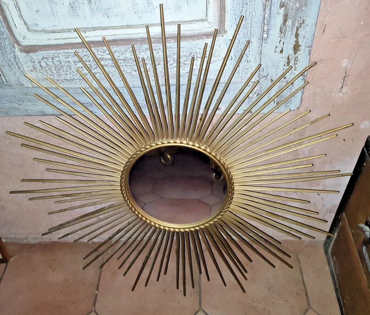 Chaty Vallauris grand miroir soleil métal doré Miroir Plat