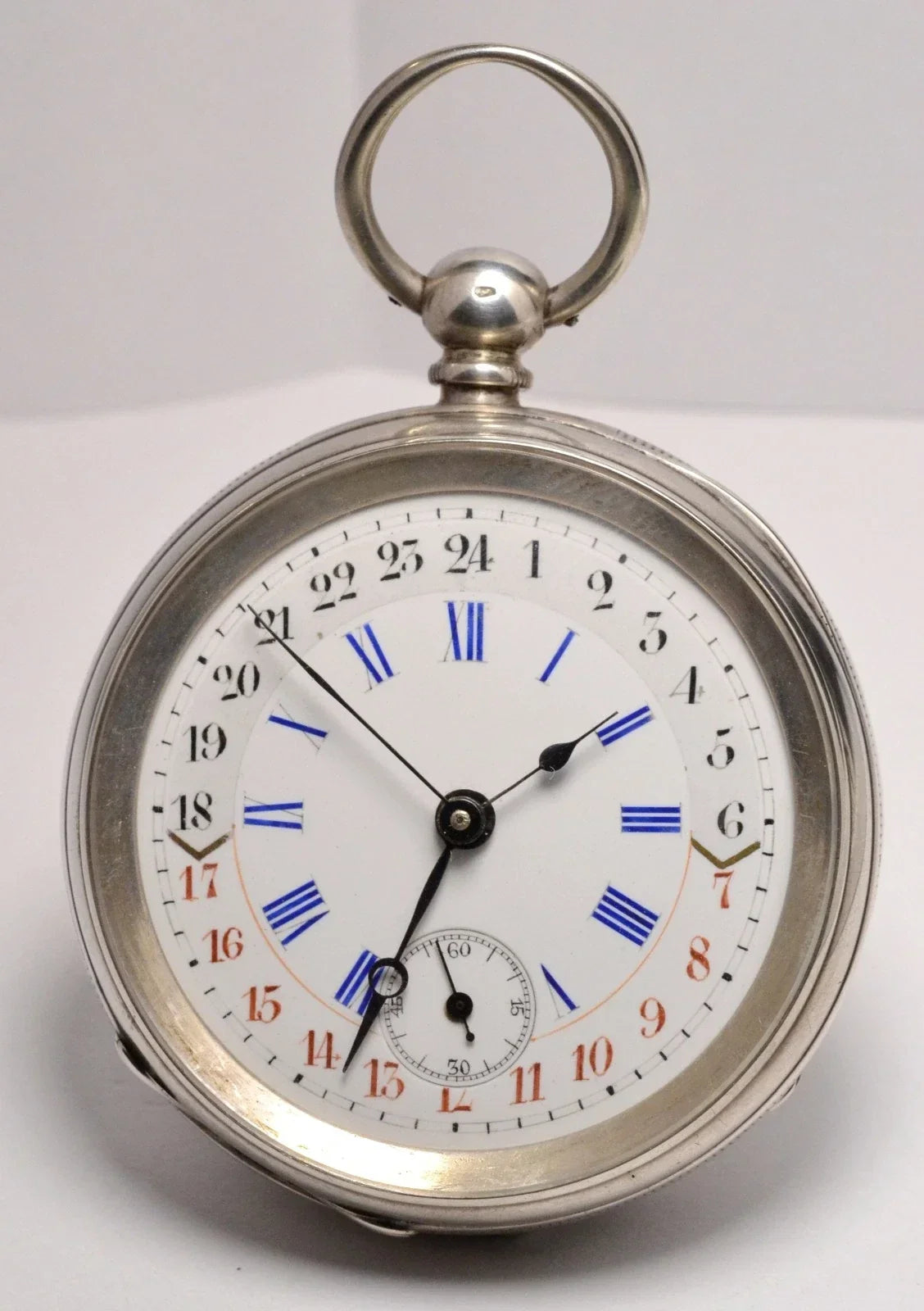 MONTRE GOUSSET ARGENT 3 AIGUILLES 12H ET 24H VINTAGE 1890 POCKET WATCH
