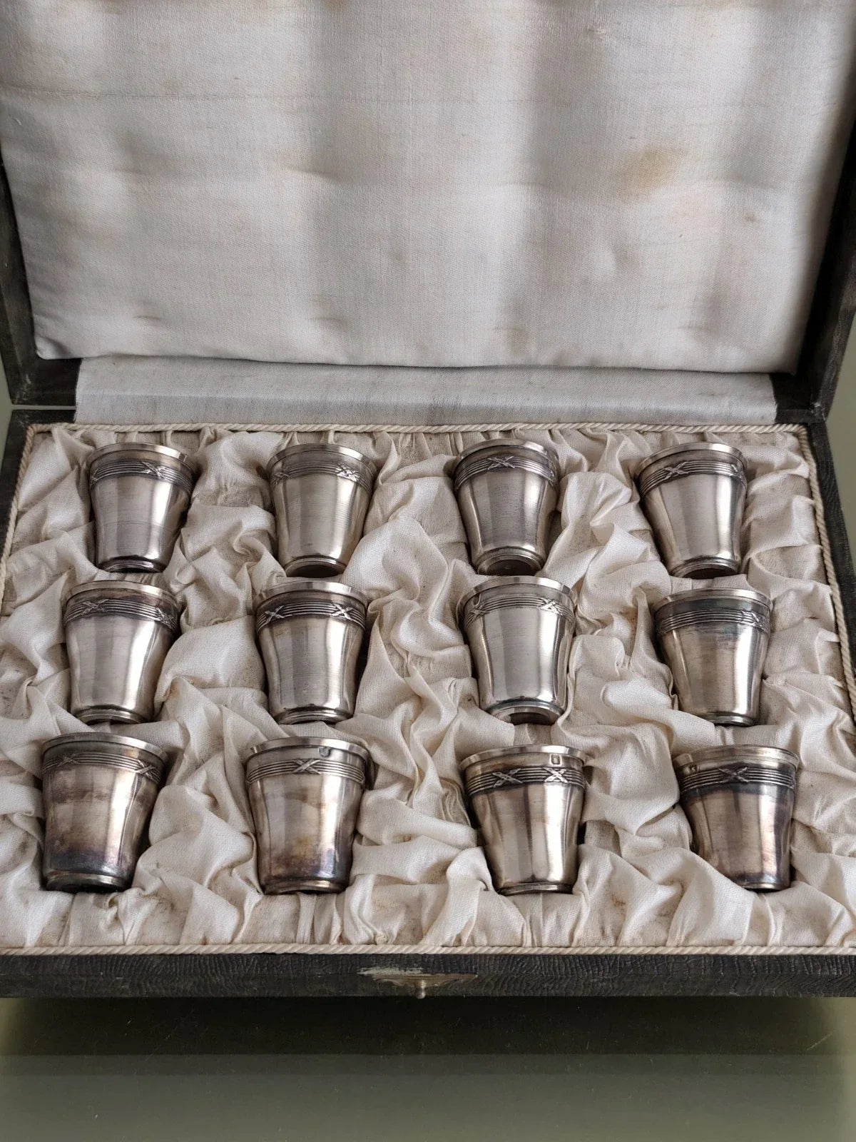 Antique Solid Silver Liqueur Glass Set, Minerva Hallmark, 19th Century