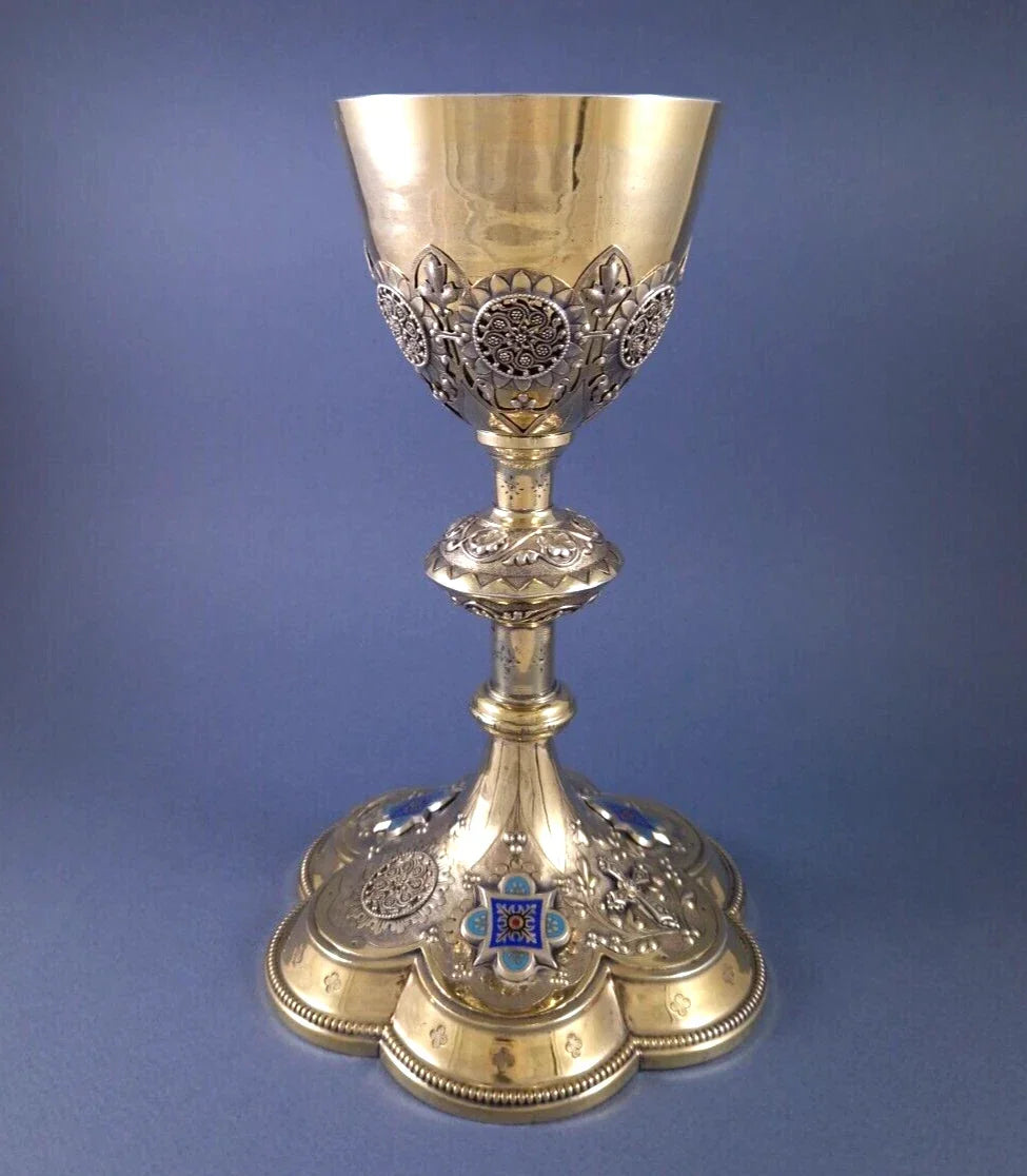 Vermeil and enamel chalice, solid silver by Demarquet Frères