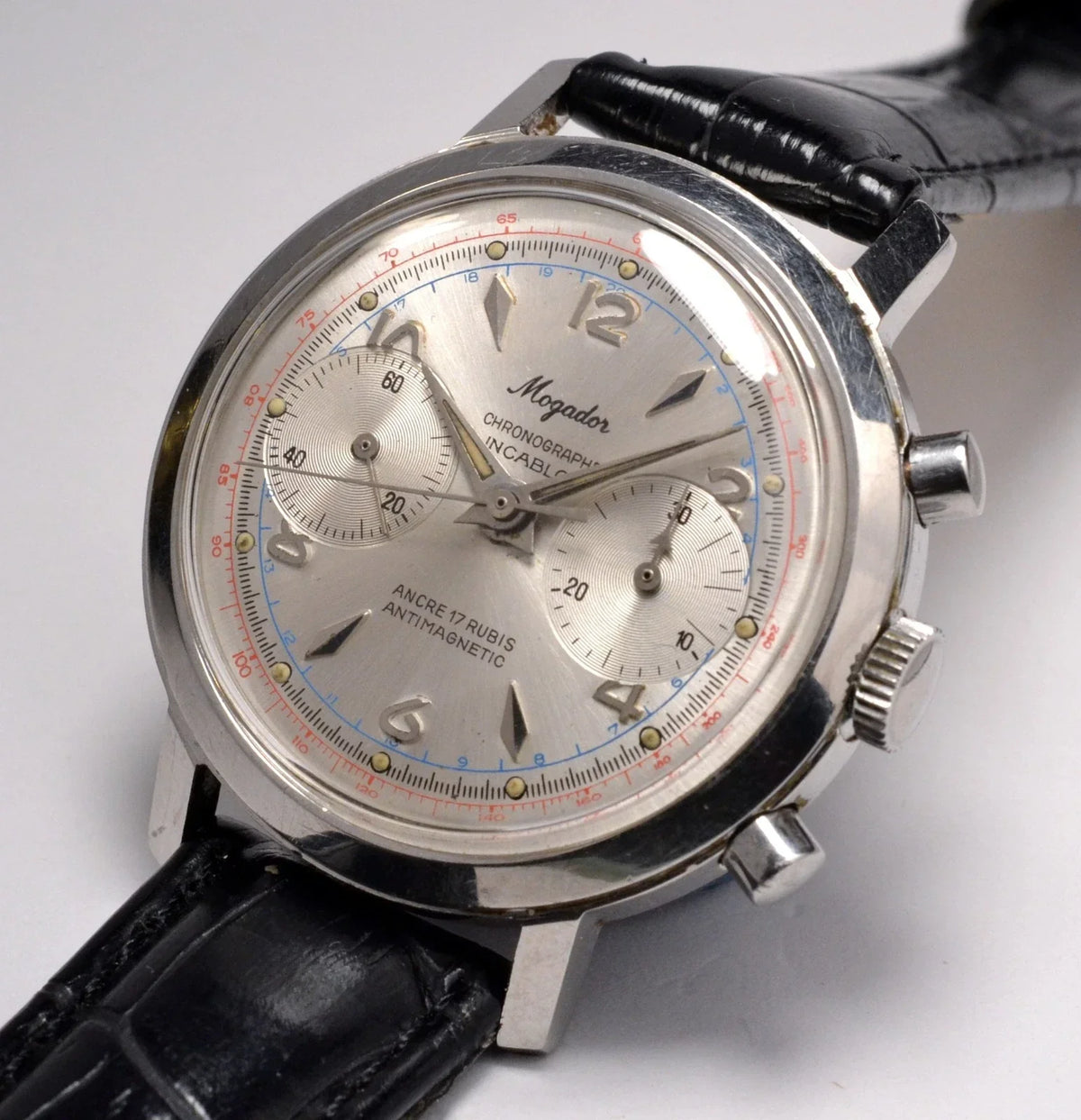 VINTAGE 1960S SWISS MOGADOR CHRONOGRAPH WATCH STAINLESS STEEL LANDERON
