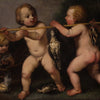 Antique allegory painting, cherubs, oil on canvas