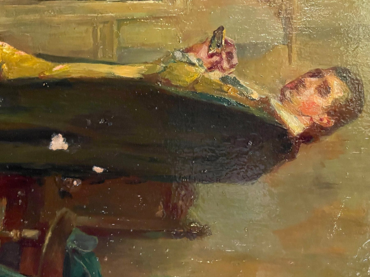 18th-century oil painting on wood titled The Snot-Carrier