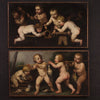 Antique allegory painting, cherubs, oil on canvas