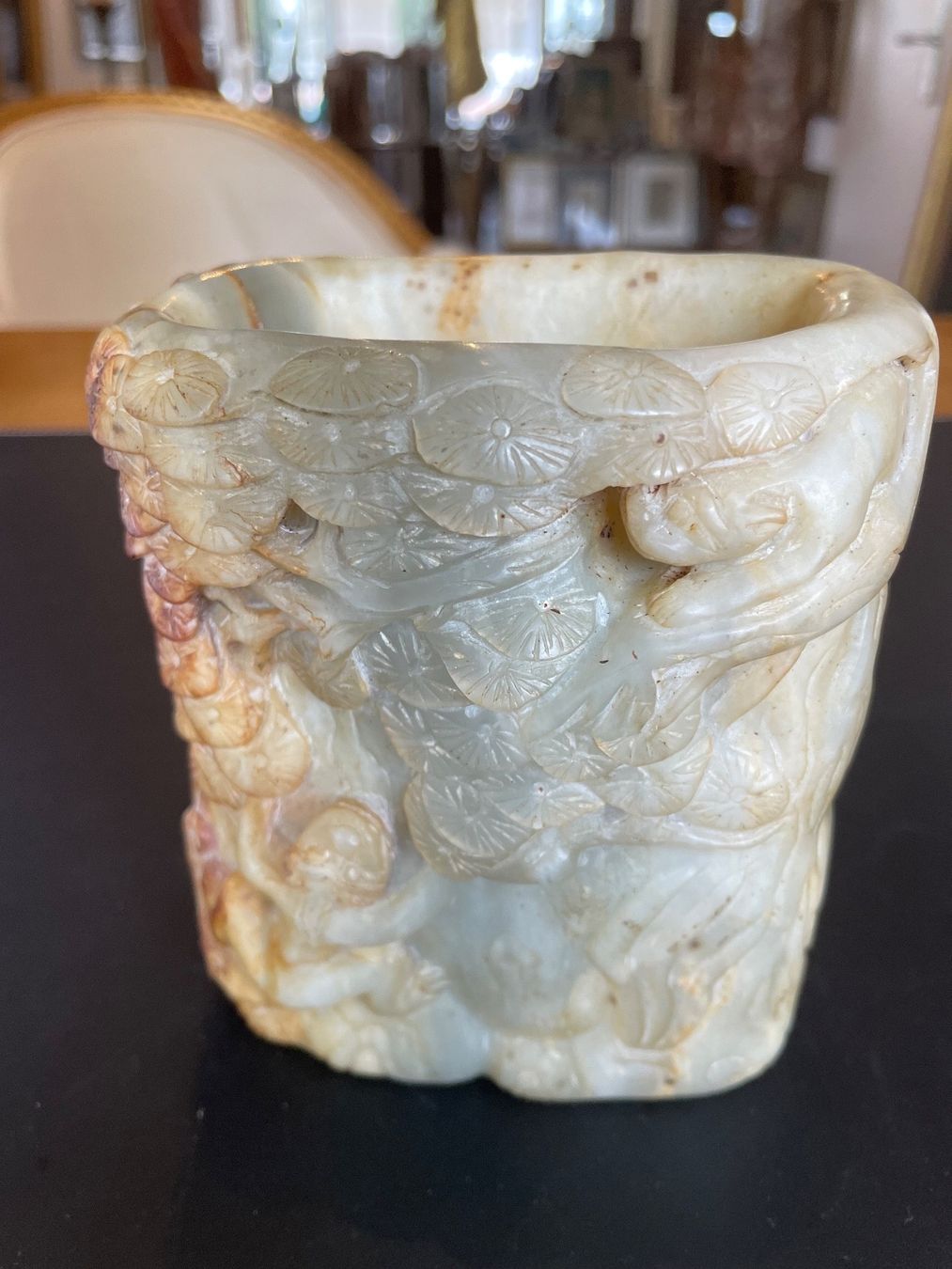 Finely carved jade brush pot