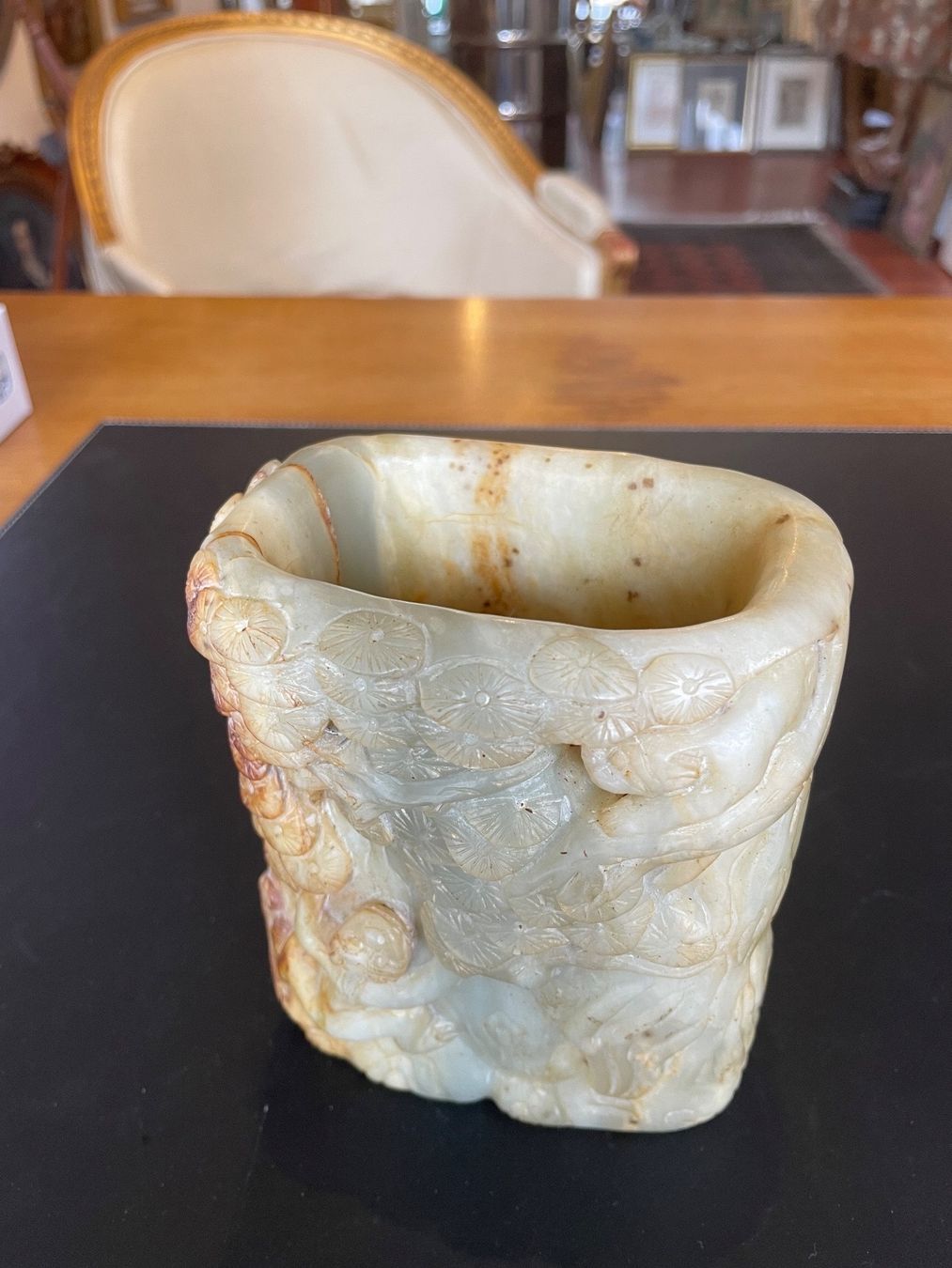 Finely carved jade brush pot