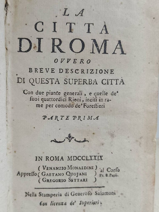 Tourist guide to Rome, rare 1774 edition