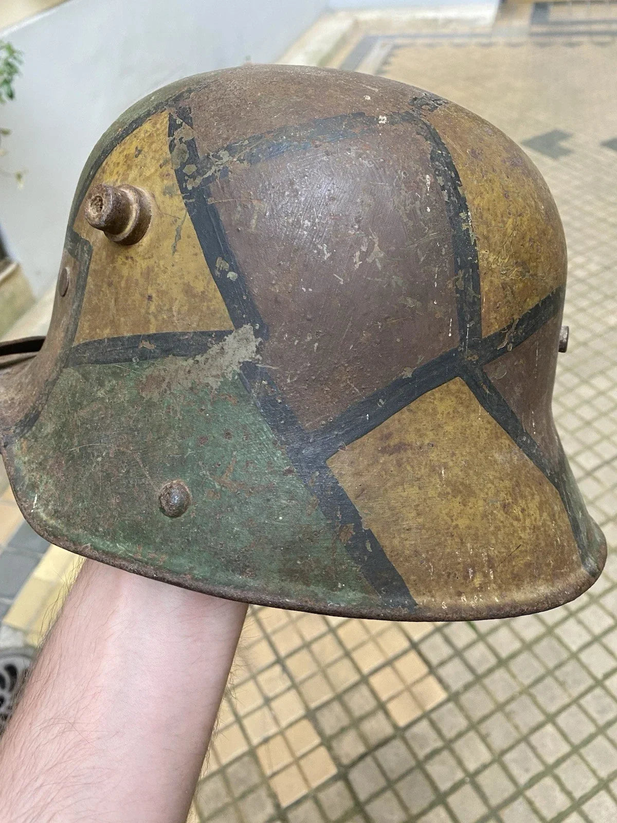 German Model 16 turtle camouflage helmet