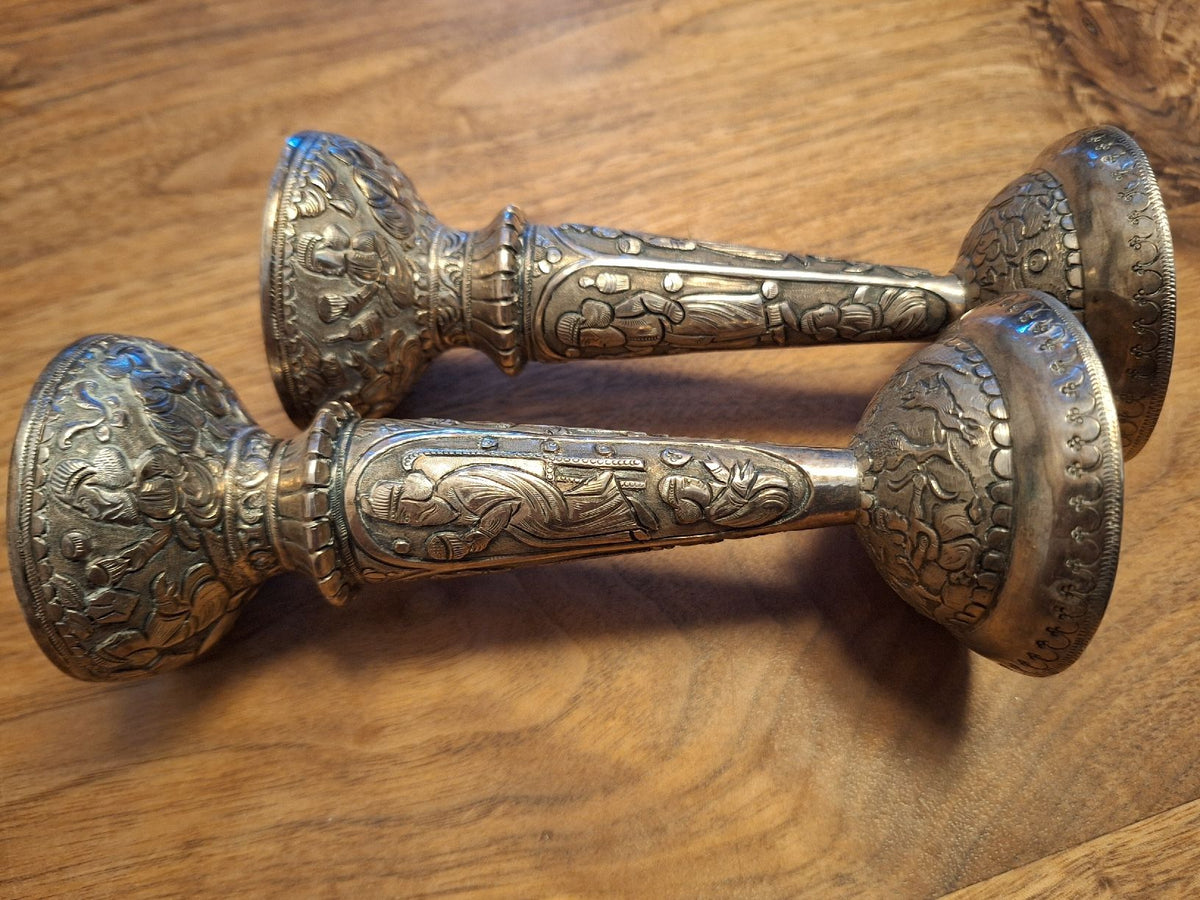 Pair of authentic solid silver Persian candlesticks