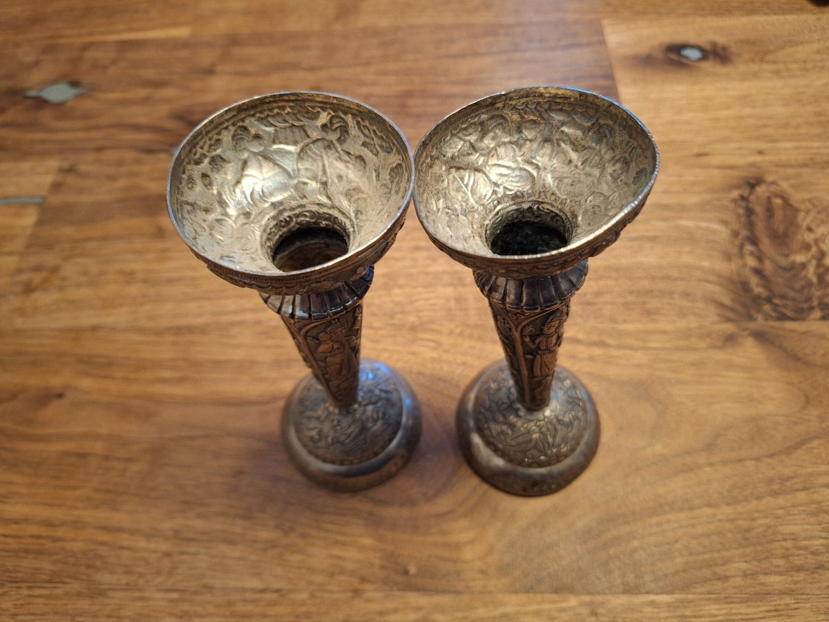 Pair of authentic solid silver Persian candlesticks