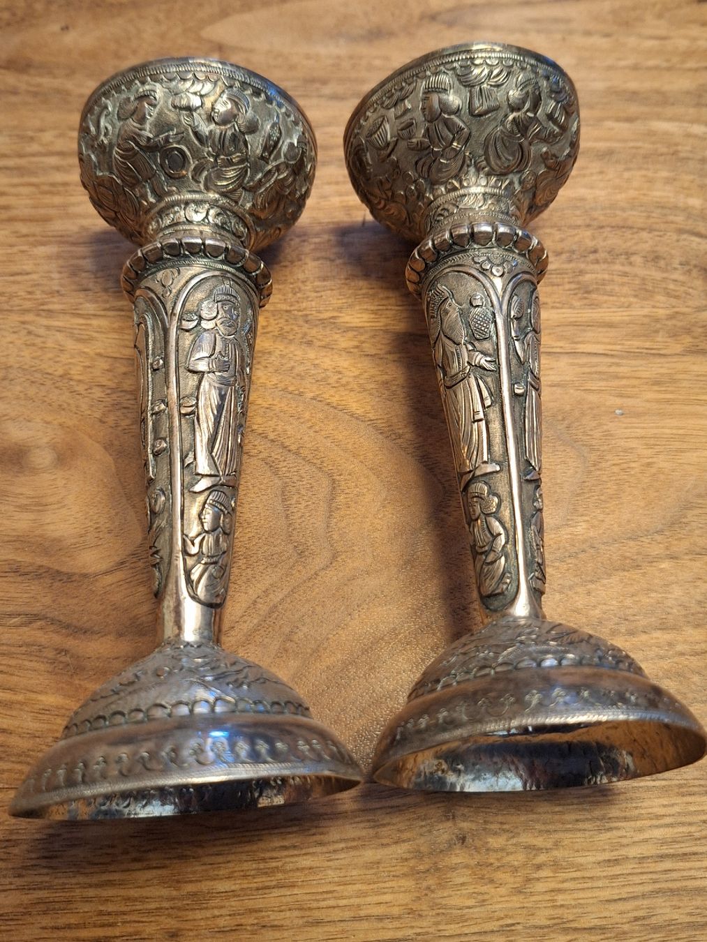 Pair of authentic solid silver Persian candlesticks