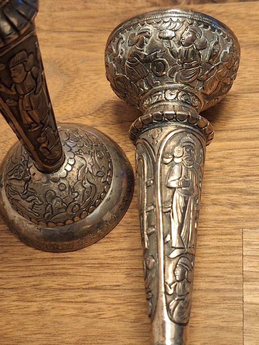 Pair of authentic solid silver Persian candlesticks
