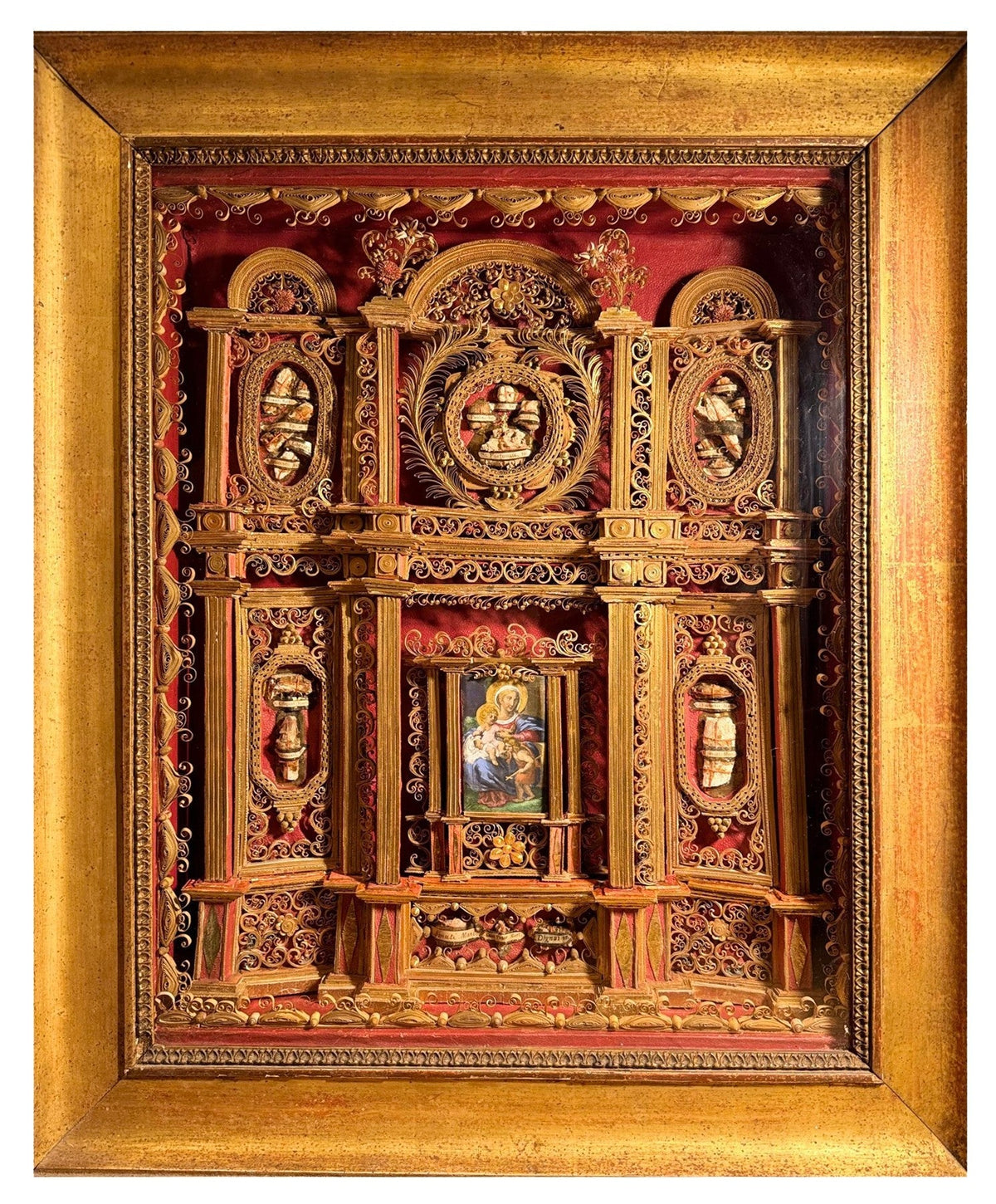 18th-century reliquary in the style of an altarpiece with 21 relics