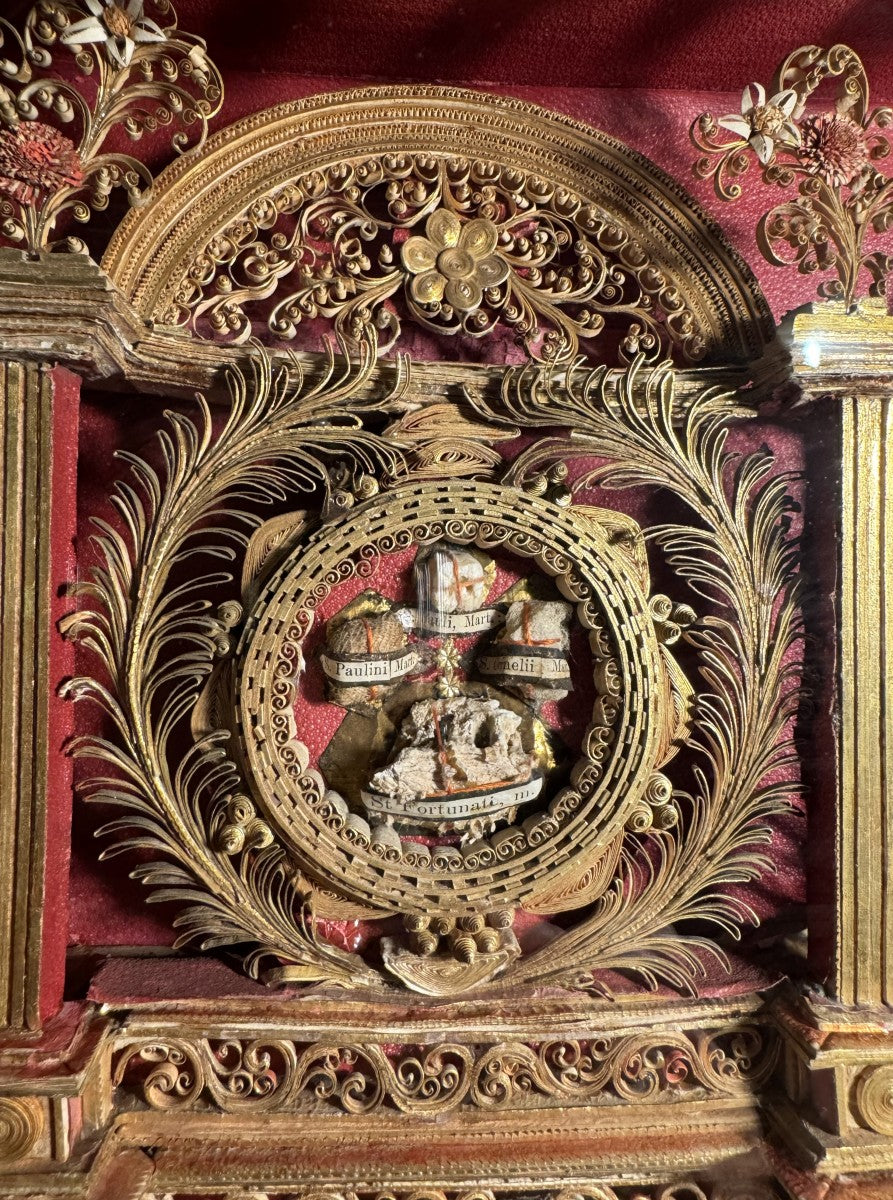 18th-century reliquary in the style of an altarpiece with 21 relics
