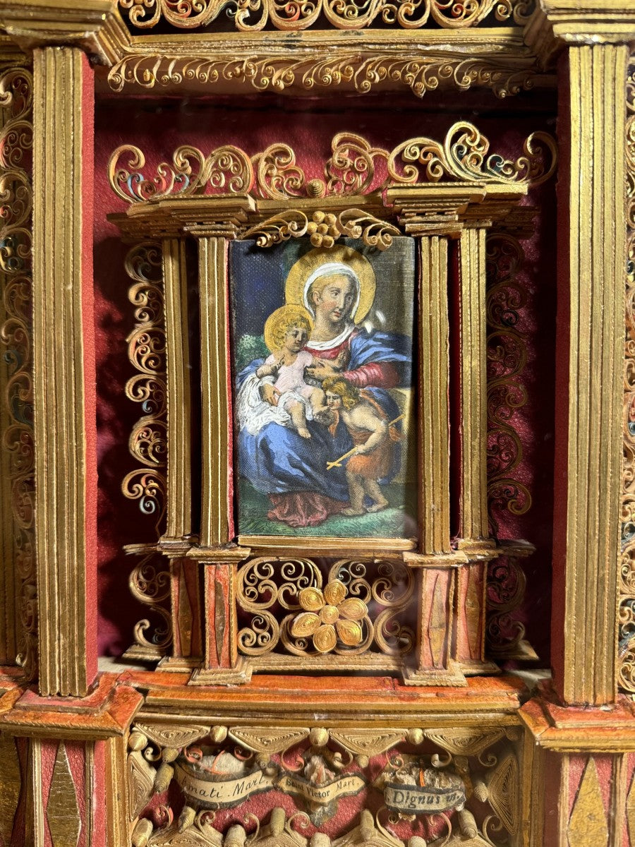 18th-century reliquary in the style of an altarpiece with 21 relics