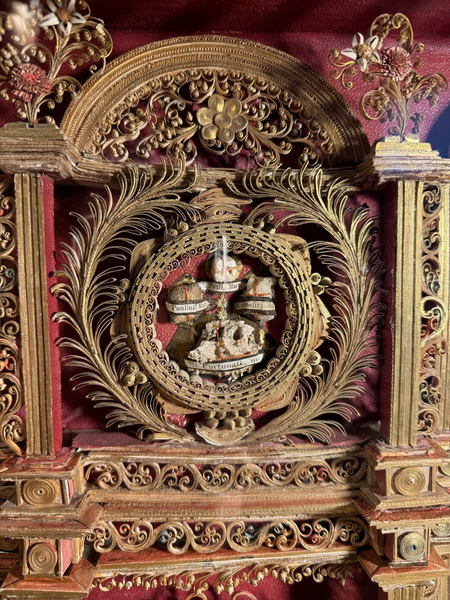 18th-century reliquary in the style of an altarpiece with 21 relics