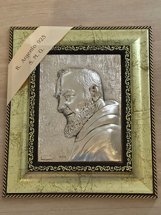 Sacred image of Padre Pio in 925 sterling silver, authentic piece