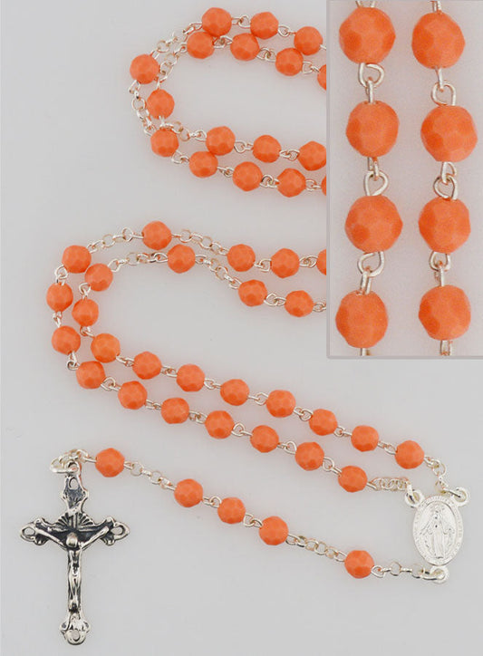Solid Silver and Coral Bead Rosary
