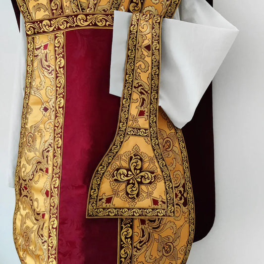 Traditional gold Roman chasuble, adorned with the image of the Mandylion