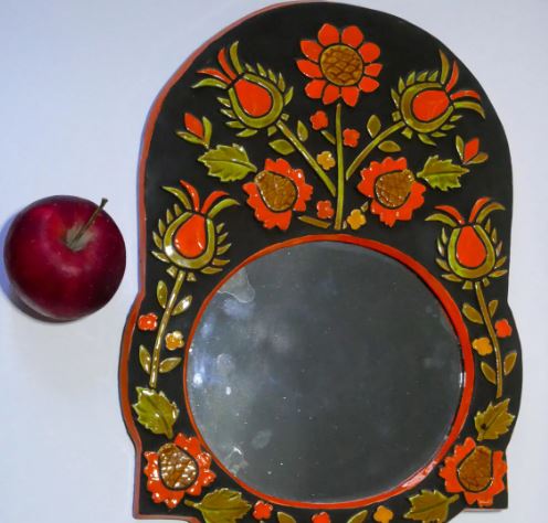 Vintage ceramic-glazed altarpiece wall mirror