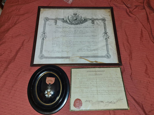 Rare Legion of Honour Louis XVIII 1819 – original named patent and antique cross