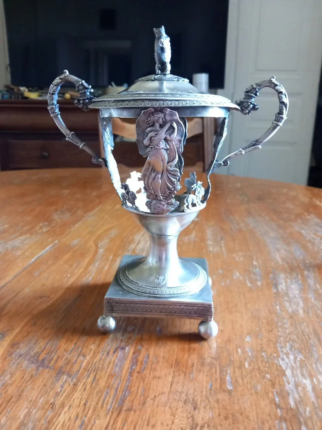 Early 19th-century solid silver sweetmeat jar, "vieillard" hallmark.
