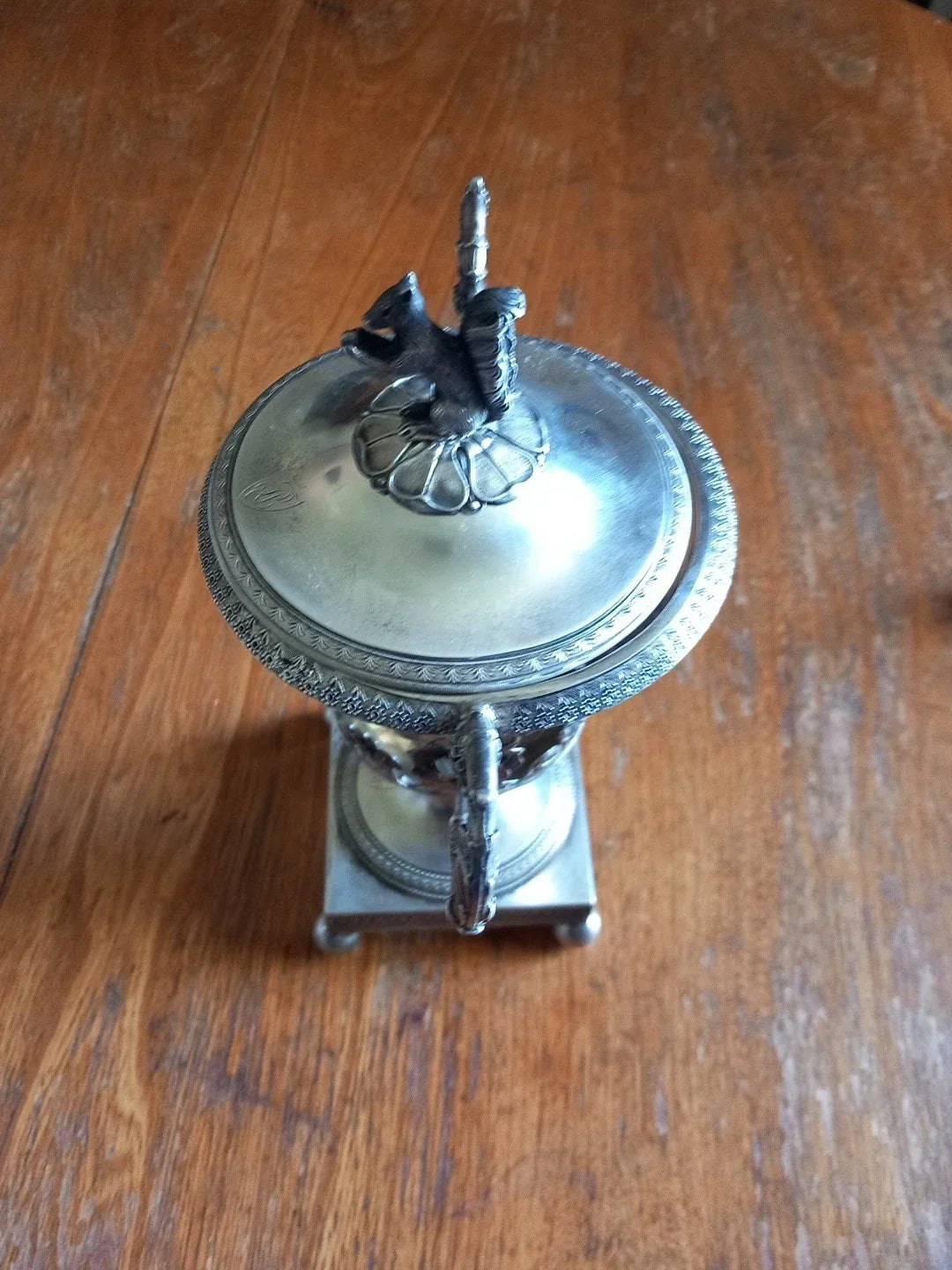 Early 19th-century solid silver sweetmeat jar, "vieillard" hallmark.