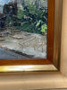 Antique oil on canvas painting, the inn in the rain