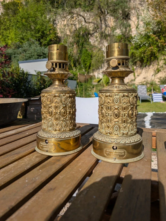 Pair of Gagneau lamps with Carcel clockwork mechanism