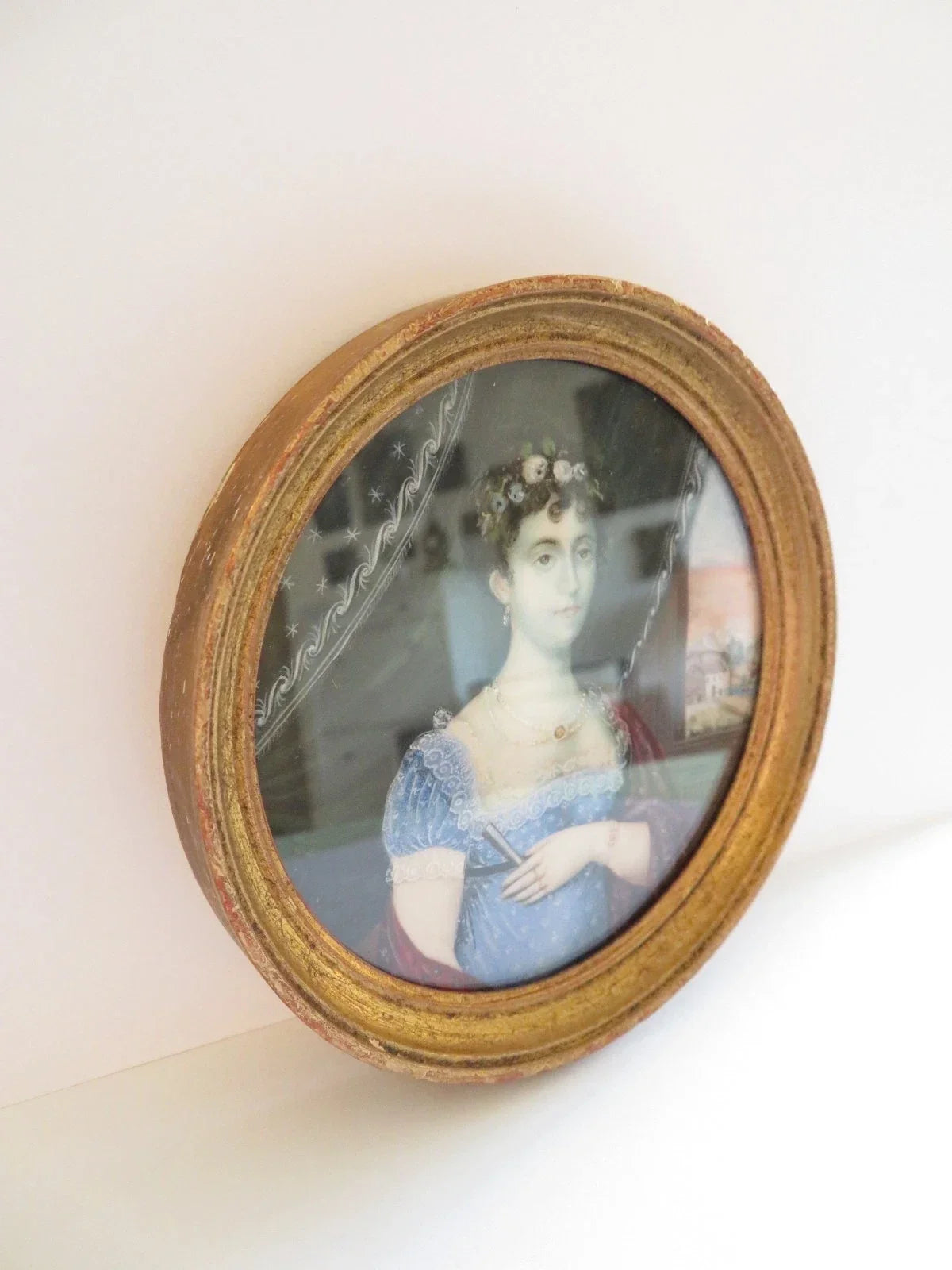 Original early 19th-century miniature painting depicting a woman