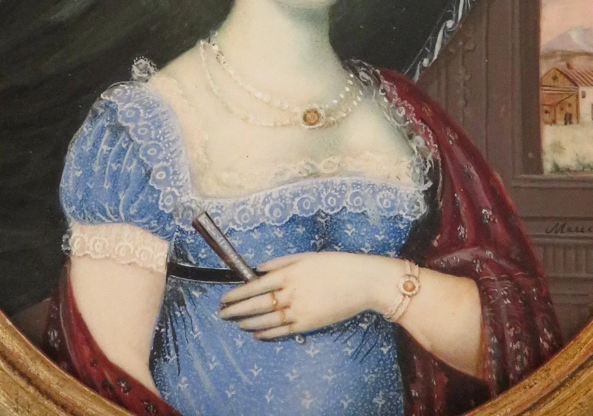Original early 19th-century miniature painting depicting a woman