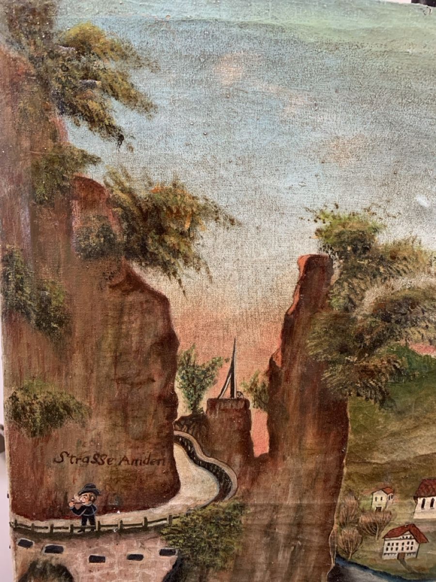 Antique oil painting from the period, Road to Amden