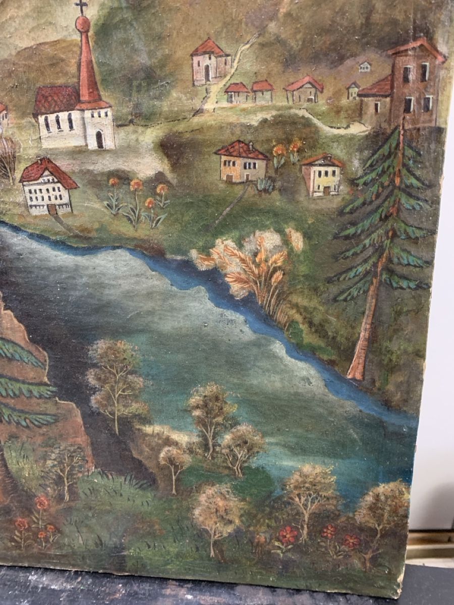 Antique oil painting from the period, Road to Amden