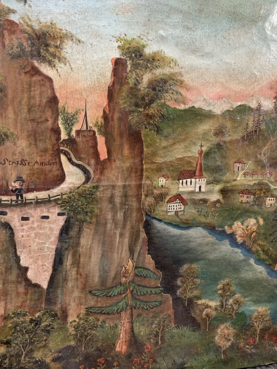 Antique oil painting from the period, Road to Amden