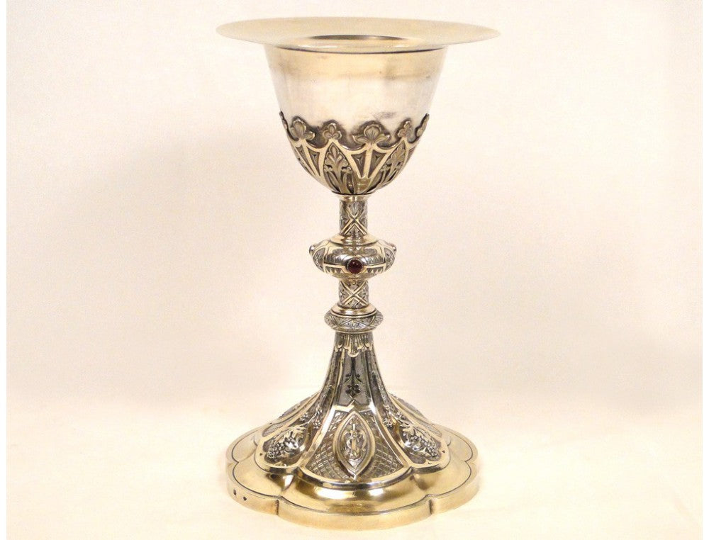 Solid silver gilt and ruby chalice, 19th century