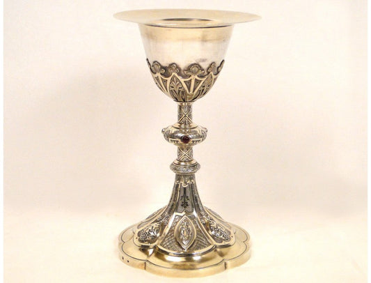 Solid silver gilt and ruby chalice, 19th century