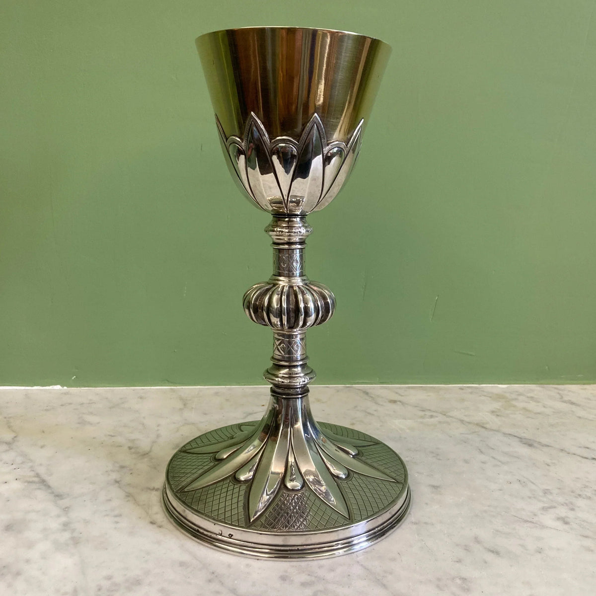 Late 19th-century solid silver and vermeil neo-Gothic chalice. Favier workshop.