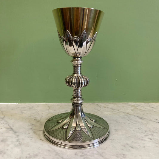 Late 19th-century solid silver and vermeil neo-Gothic chalice. Favier workshop.