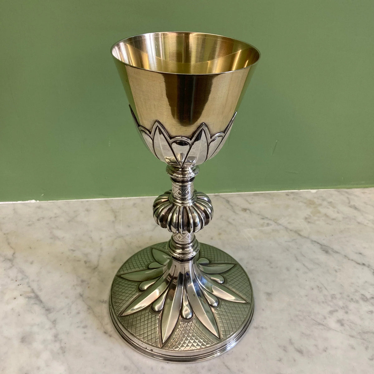 Late 19th-century solid silver and vermeil neo-Gothic chalice. Favier workshop.