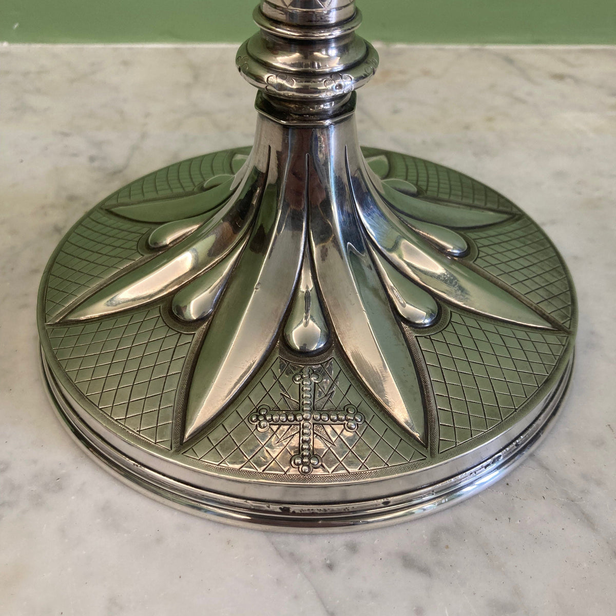 Late 19th-century solid silver and vermeil neo-Gothic chalice. Favier workshop.