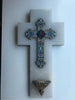 Grande croix en albâtre, bronze marbré avec bénitier, 1850