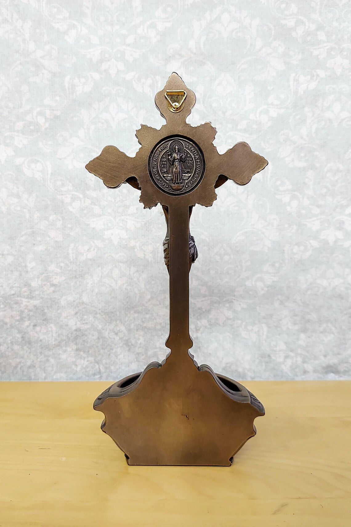 Holy water font with crucifix - Catholic altar decoration, wall-mounted or tabletop holy water holder, religious gift
