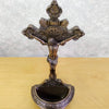 Holy water font with crucifix - Catholic altar decoration, wall-mounted or tabletop holy water holder, religious gift