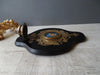 Large antique marbled bronze holy water stoup with a hand-painted porcelain Virgin Mary medallion, enameled stoup.