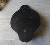 Large antique marbled bronze holy water stoup with a hand-painted porcelain Virgin Mary medallion, enameled stoup.