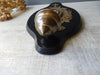 Large antique marbled bronze holy water stoup with a hand-painted porcelain Virgin Mary medallion, enameled stoup.