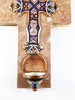 Holy water stoup, Limoges enamel on bronze, by Emile Bouasse, solid bronze back, marble base, circa 1870