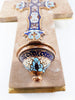 Holy water stoup, Limoges enamel on bronze, by Emile Bouasse, solid bronze back, marble base, circa 1870